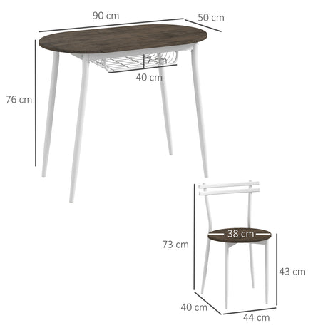 HOMCOM 3-Piece Dining Table and Chairs Set, Oval Kitchen Table with 2 Chairs, with Wire Storage Shelf and Steel Frame, Natural
