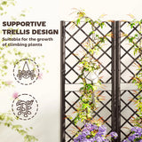 Outsunny Raised Garden Bed with Trellis, Plastic Planter Box with Drainage Holes, Drain Plugs and Water Reservoirs for Climbing Plants, Vegetables, Flowers, Brown