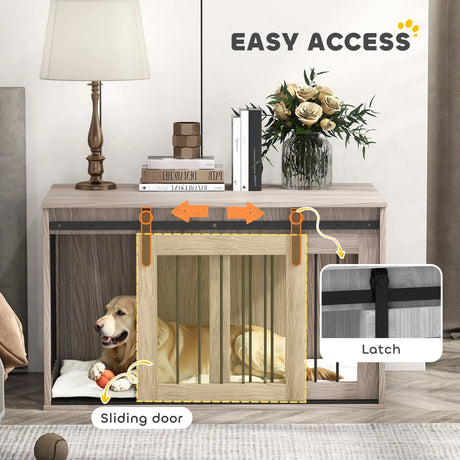 PawHut 98cm Dog Crate Furniture with Removable Cushion for Large Dogs - Brown