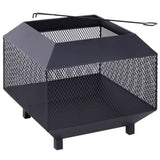 Outsunny Metal Square Fire Pit Outdoor Mesh Firepit Brazier w/ Lid, Log Grate, Poker for Backyard, Camping, Bonfire, Wood Burning Stove, 44 x 44 x 40cm, Black