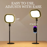 HOMCOM Selfie Light for Video Conference Lighting, Dimmable Desk Lamp with Stand Phone Holder, 5 Colour Modes & 10 Brightness Levels, Memory Function for Home Office, Recording, Video Calls, Black