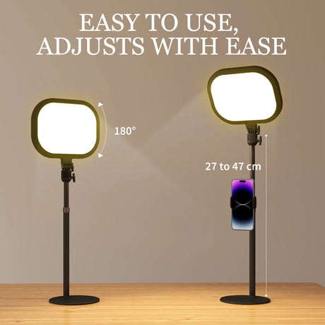 HOMCOM Selfie Light for Video Conference Lighting, Dimmable Desk Lamp with Stand Phone Holder, 5 Colour Modes & 10 Brightness Levels, Memory Function for Home Office, Recording, Video Calls, Black