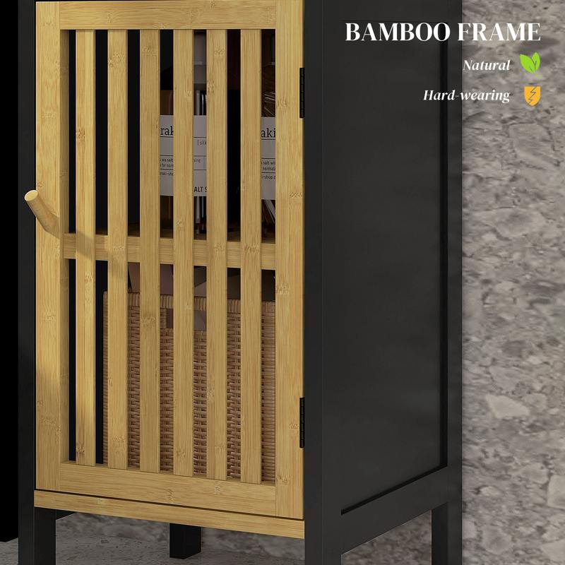 HOMCOM Bamboo-Blend Retro Cut-Out Bathroom Storage Unit, with Cupboard