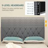 HOMCOM Double Bed Frame with 5-Level Adjustable Linen Upholstered Headboard 145W x 196D x 120Hcm, Grey