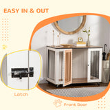 PawHut Dog Crate Furniture, Dog Cage End Table, with Wheels, for Large Dogs, 106 x 60 x 82 cm  - White