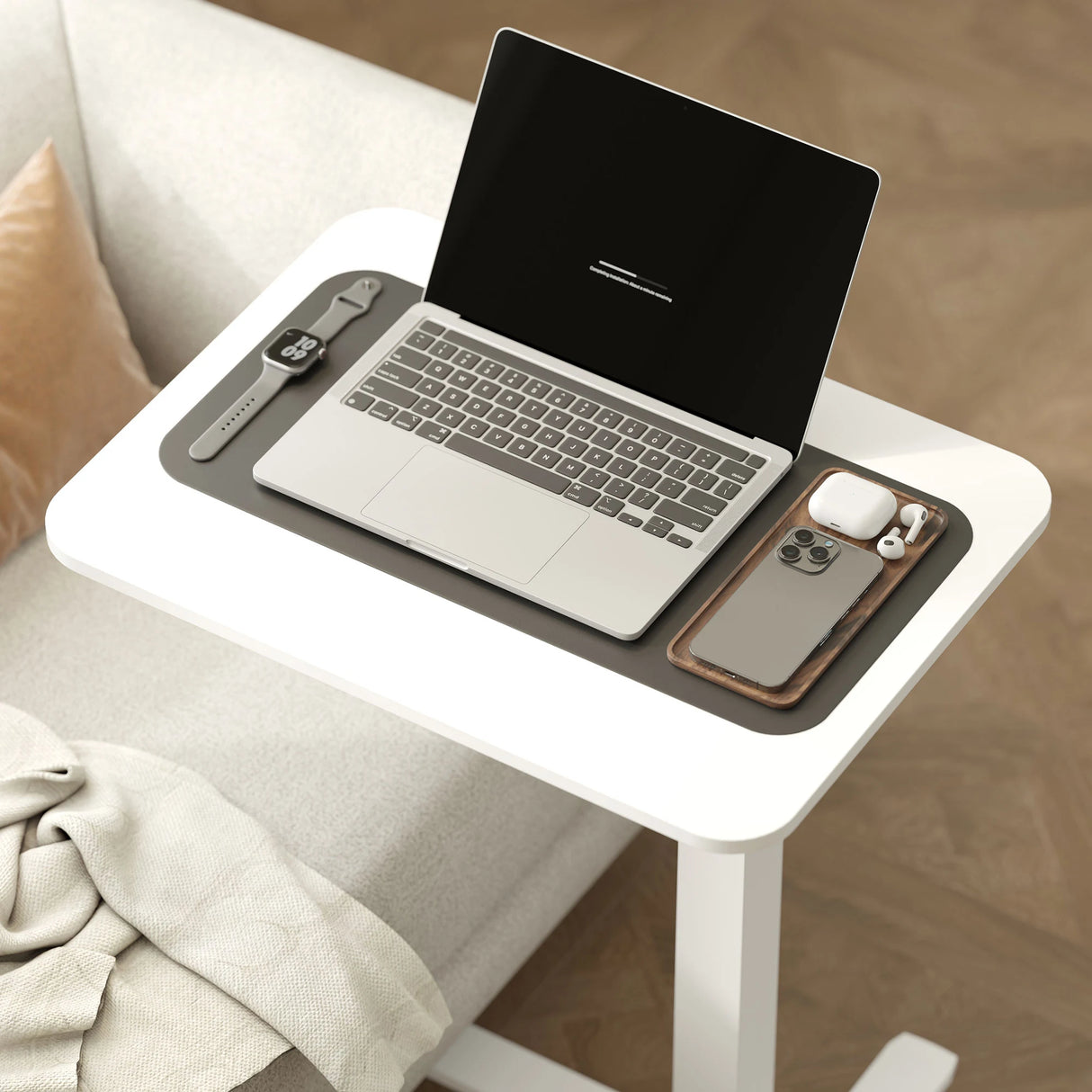 HOMCOM Height Adjustable Standing Desk, Pneumatic Sit Stand Desk for Laptop, Mobile Overbed Table with Wheels for Home Office, White