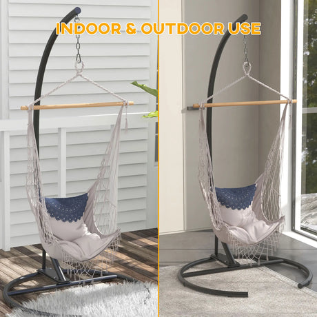 Outsunny Hanging Hammock Chair Stand with Round Base, C Hanging Swing Stand Frame for Swing/Egg/Hammock Chair, Indoor & Outdoor, Heavy Duty 330 lbs, Black