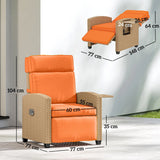 Outsunny 145 Reclining Rattan Armchair, with Footrest - Khaki/Orange