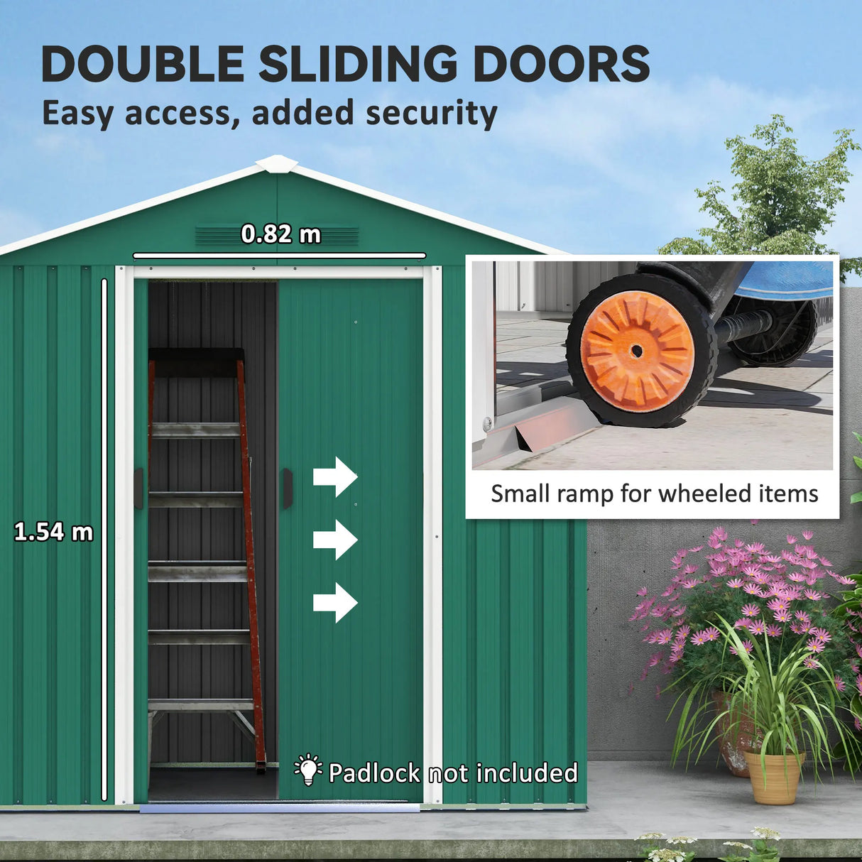 Outsunny 6.5ft x 3.5ft Metal Garden Storage Shed for Outdoor Tool Storage with Double Sliding Doors and 4 Vents, Green