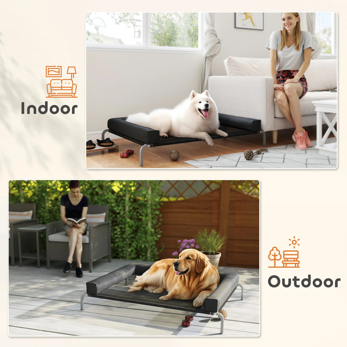 PawHut Elevated Dog Bed with Removable Bolsters, Raised Dog Bed for Large Breeds, Portable Indoor & Outdoor Pet Cots, Black