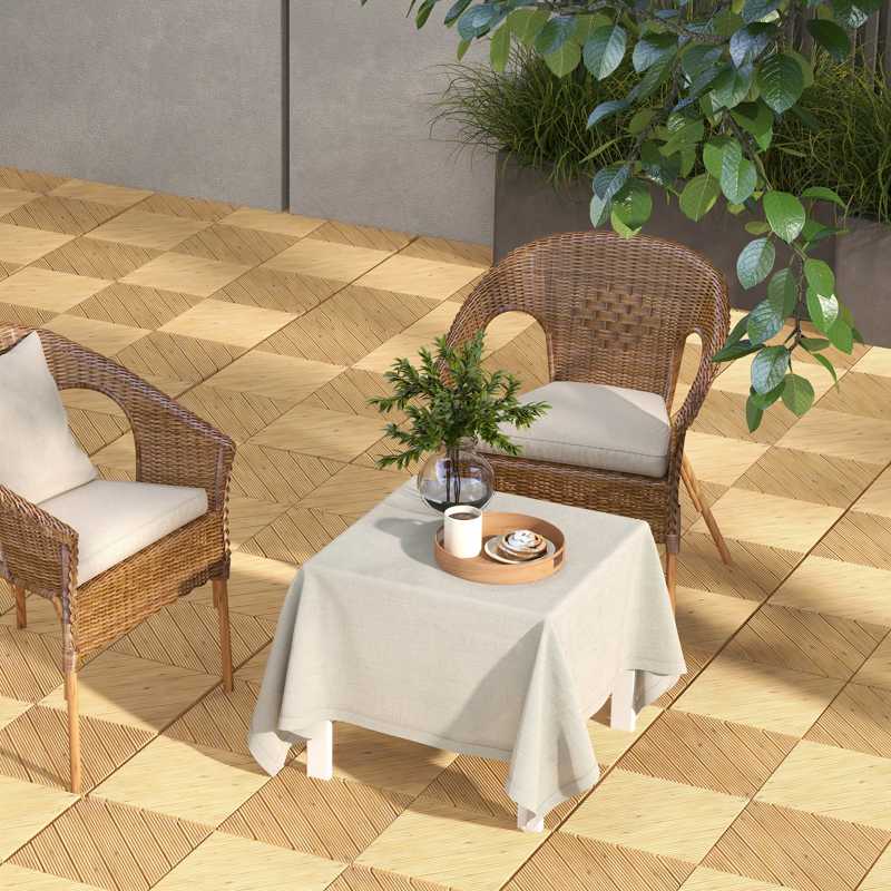 Outsunny 27 Pcs Wooden Interlocking Decking Tiles, 30 x 30 cm Anti-slip Outdoor Flooring Tiles, 0.81㎡ per Pack, All Weather Use for Patio, Balcony, Terrace, Hot Tub, Yellow