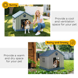 PawHut Dog Kennel Outdoor for Medium Dogs, Waterproof Plastic Dog House for Garden, Patio, 85 x 79 x 82 cm, Grey