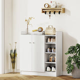 HOMCOM Shoe Storage Cabinet  Two Doors w/ Adjustable 4 Shelves Cupboard Footwear Rack Stand Organiser Hallway White