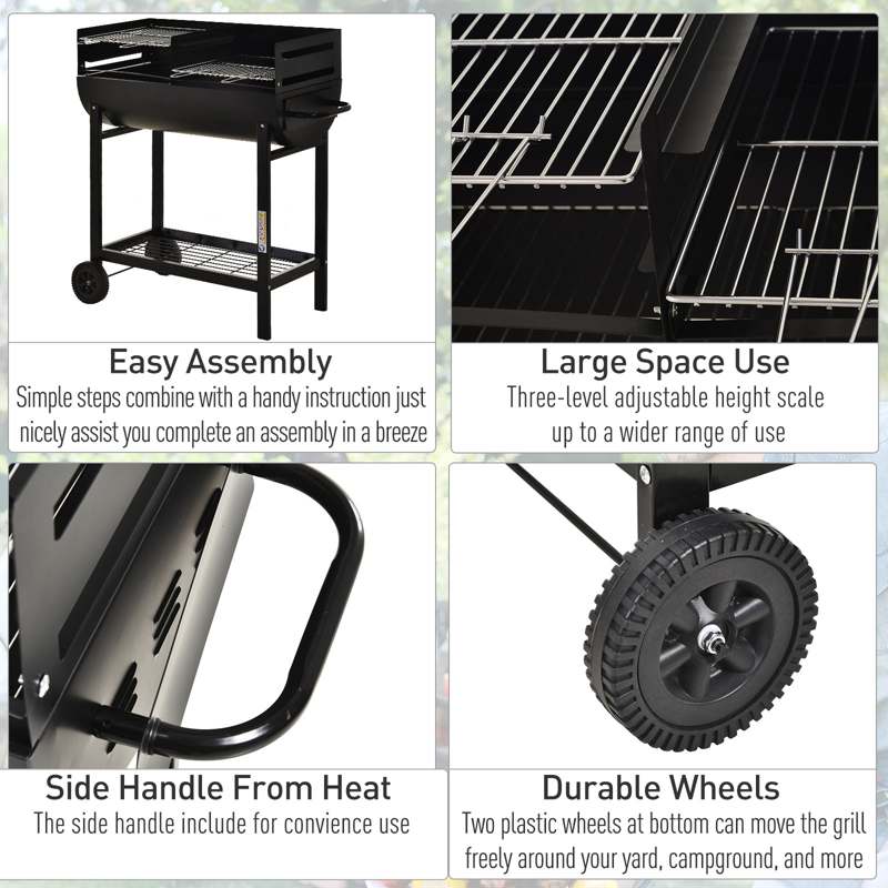 Outsunny Steel 2-Grill Charcoal BBQ w/ Wheels Black