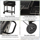 Outsunny Steel 2-Grill Charcoal BBQ w/ Wheels Black