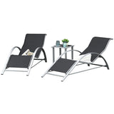 Outsunny 3 Pieces Sun Lounger Chair Set, Metal Frame Garden Outdoor Sunbathing Chair with Side Table and Armrest, Black