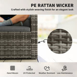 Outsunny 2 Seater Rattan Garden Sofa Outdoor Loveseat with Hidden Side Trays and Cushions for Patio Balcony, Dark Grey