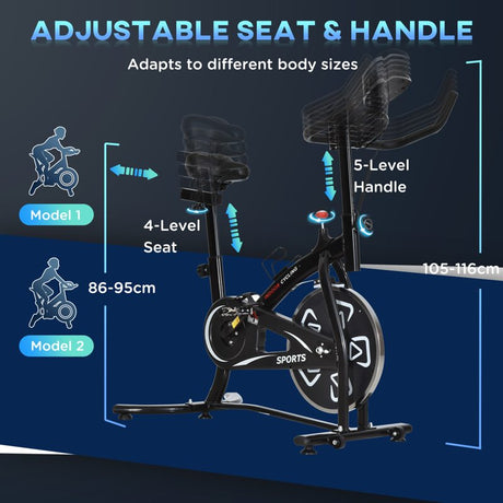 HOMCOM Indoor Stationary Exercise Bike 6kg Flywheel Fitness Cardio Workout Bke Trainer for Home Gym w/ Adjustable Resistance LCD Monitor Pad and Bottle Holder Black