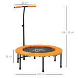 HOMCOM 40" Fitness Trampoline with Adjustable Handle, Rebounder Trampoline Mini Jumper for Indoor Exercise Workout, Support Up to 100kg, Orange