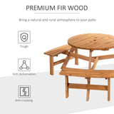 Outsunny 6 Seater Wooden Picnic Table and Bench Set Round Patio Dining Set with 3 Benches and Umbrella Hole Outdoor Garden Park, Brownish Red