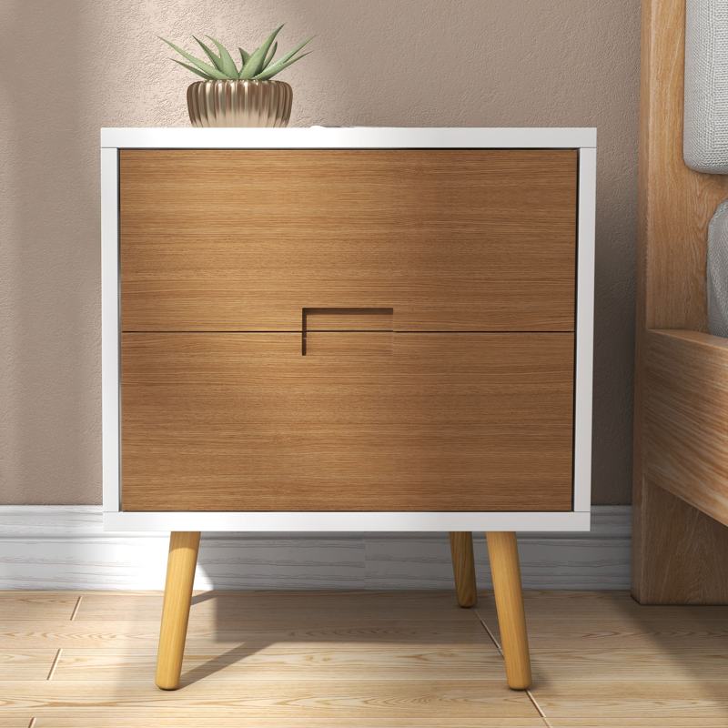 HOMCOM Wood Effect Wto-Drawer Bedside Table - Brown/White