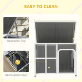 PawHut Wooden Outdoor Dog House, with Asphalt Openable Top, Removable Floor, Clear Front Panel, Curtain, 103 x 77 x 83cm