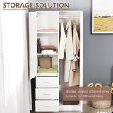 HOMCOM 2 Door 3 Drawer Mirrored Wardrobe with Hanging Rail, Modern Clothes Storage Cupboard with Mirror, Drawers and Adjustable Shelves for Bedroom, 80 x 50 x 180 cm, White