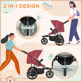 HOMCOM Foldable Three-Wheeler Baby Stroller w/ Canopy, Storage Basket - Red