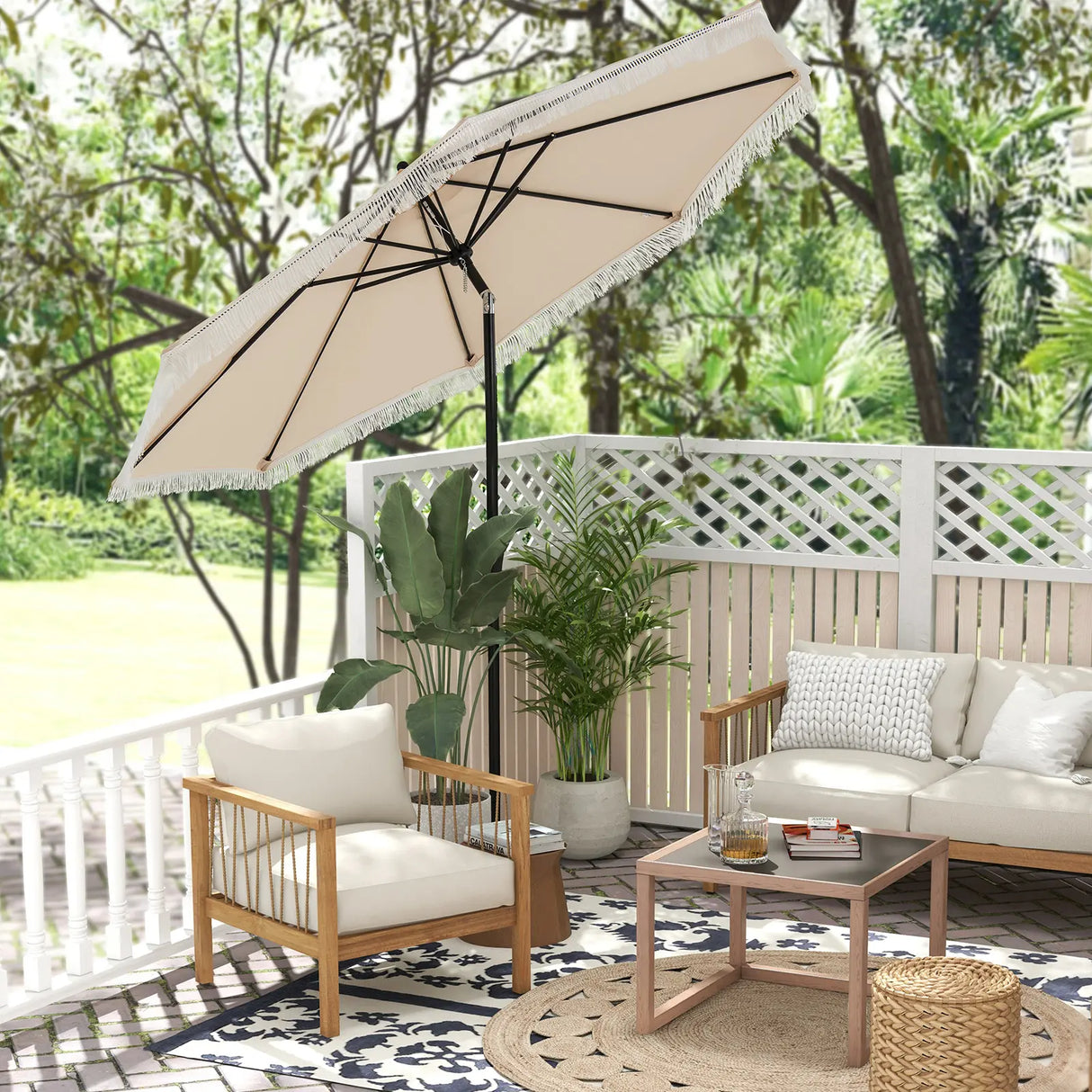 2.8M Patio Umbrella with Crank Handle and Push Button Tilt-Beige