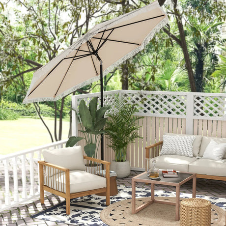 2.8M Patio Umbrella with Crank Handle and Push Button Tilt-Beige