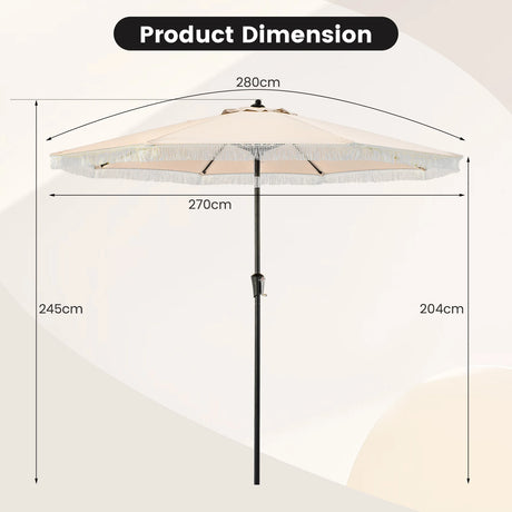2.8M Patio Umbrella with Crank Handle and Push Button Tilt-Beige