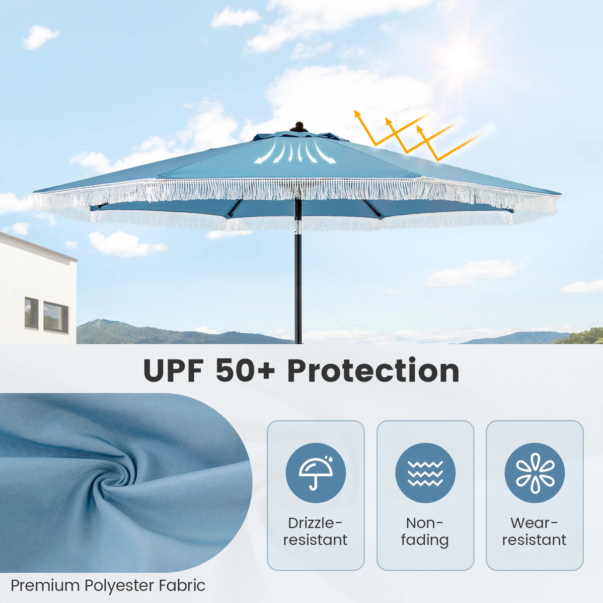 2.8M Patio Umbrella with Crank Handle and Push Button Tilt-Navy