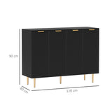 HOMCOM Sideboard Buffet Cabinet, Modern Kitchen Storage Cabinet with 4 Doors and Adjustable Shelves Black