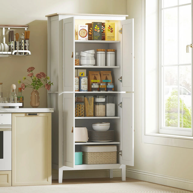 HOMCOM 176.5 cm Tall Pantry Cupboard with Motion Sensor LED Light - White