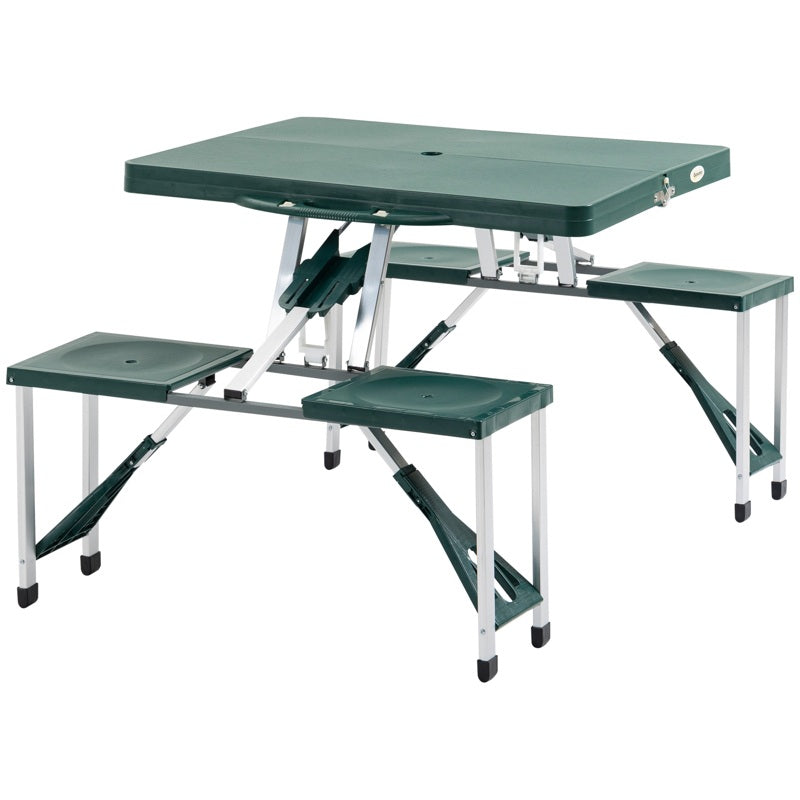 Outsunny ABS Aluminum Portable Picnic Table Bench Set Green