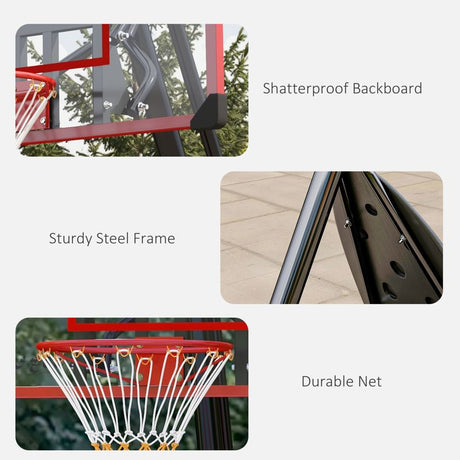 SPORTNOW 2.4-2.9m Adjustable Basketball Hoop and Stand with Weighted Base, Portable on Wheels, Red