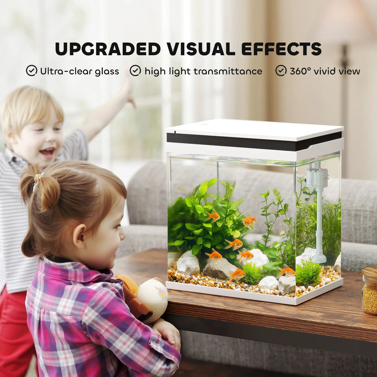 PawHut 14L Glass Fish Tank With Filter System, LED Lights, Water Pump, White