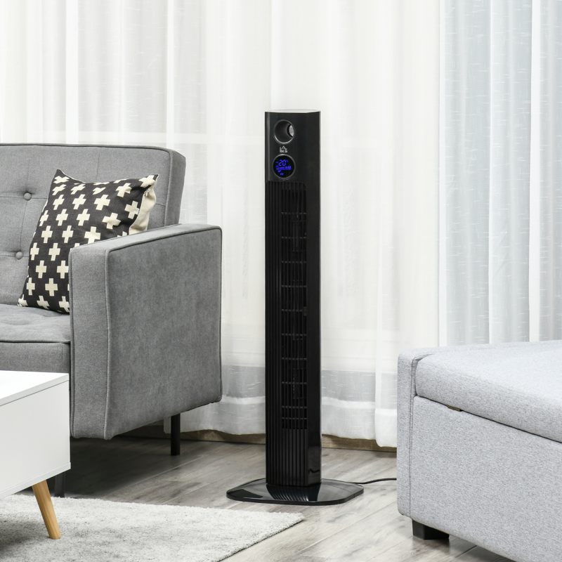 HOMCOM 38" Freestanding Tower Fan Cooling with Aroma Function, Oscillating, 12h Timer, LED Sensor Panel, Remote Controller, 3 Modes, for Bedroom, Black