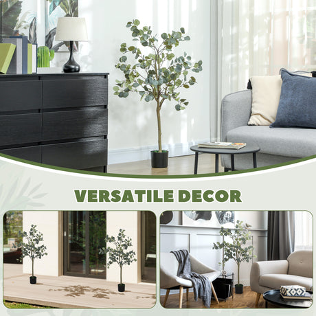 HOMCOM Set of 2 Decorative Artificial Plants, 4ft/ 120cm Silk Eucalyptus Trees with 230 Silver Dollar Leaves in Pot, Fake Plants for Home, Office, Living Room, Indoor Decor