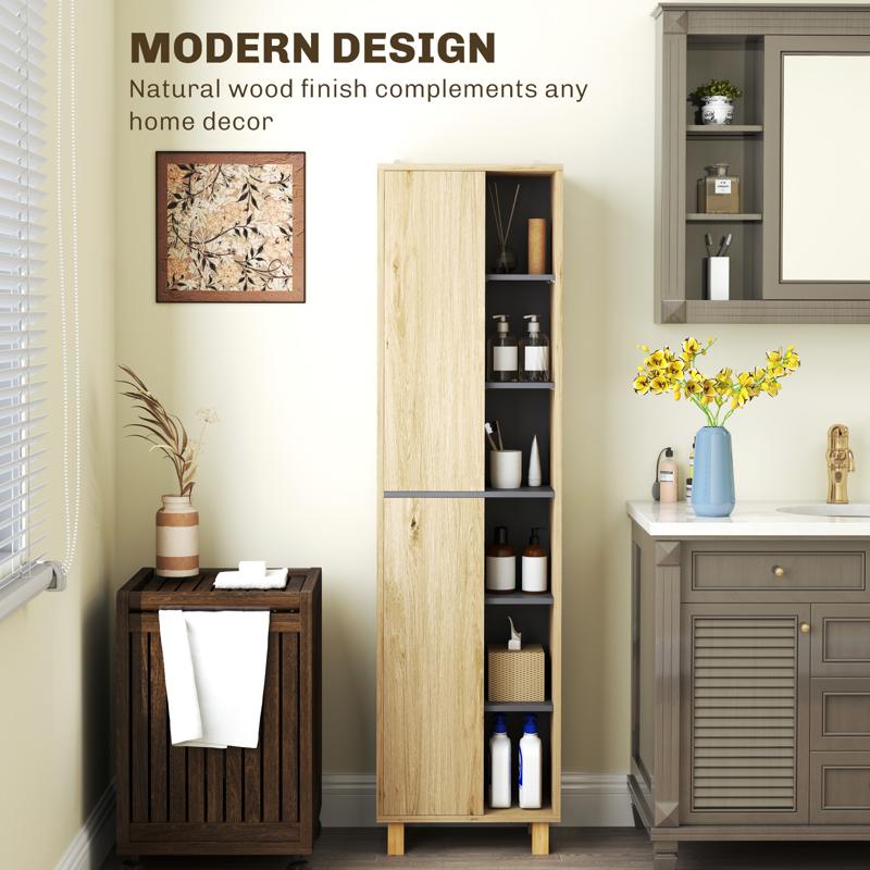 HOMCOM Multi-Storage Slim Bathroom Cabinet - Wood-Effect