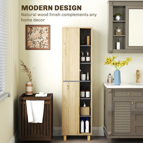 HOMCOM Multi-Storage Slim Bathroom Cabinet - Wood-Effect