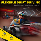 HOMCOM 24V Electric Go Kart for Kids, Drift Ride-On Racing Go Kart with 2 Speeds, for Boys Girls Aged 8-12 Years Old, White