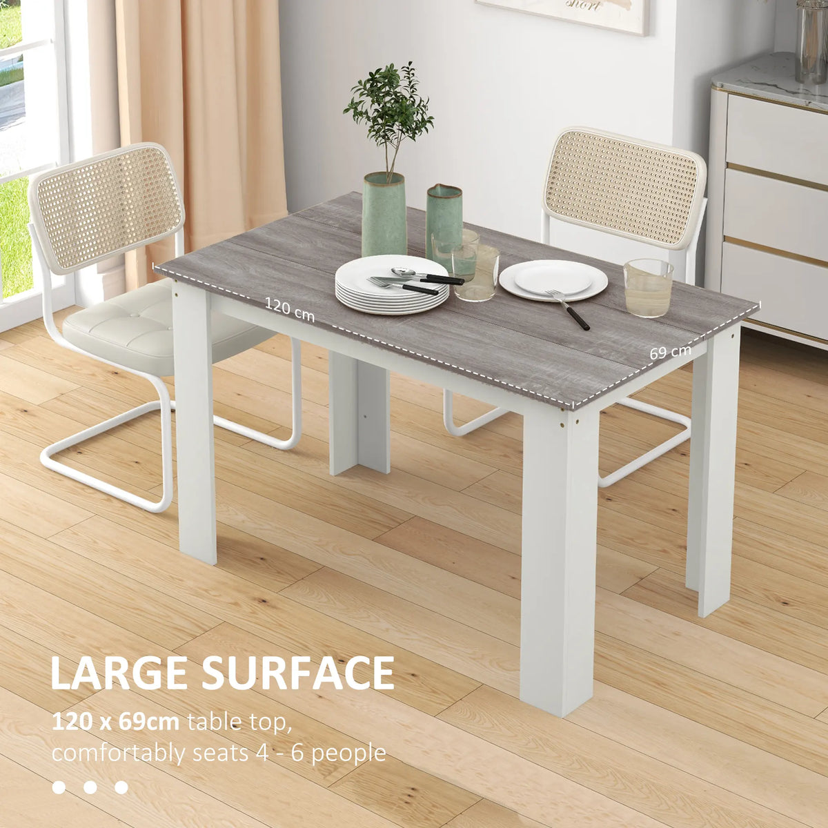 HOMCOM Dining Table for 4-6 People, Kitchen Table with Wood Effect for Dining Room, Grey