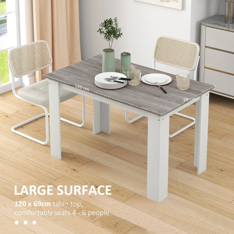 HOMCOM Dining Table for 4-6 People, Kitchen Table with Wood Effect for Dining Room, Grey