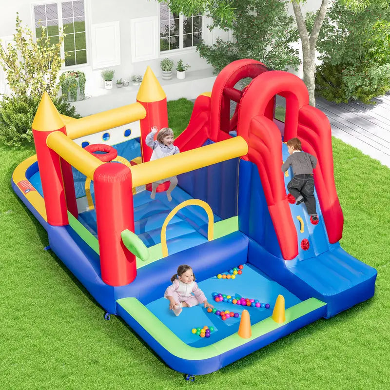 9-in-1 Inflatable Bounce Castle with Waterslide for 3+ (without Blower)