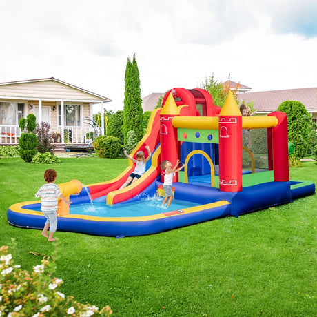 9-in-1 Inflatable Bounce Castle with Waterslide for 3+ (without Blower)