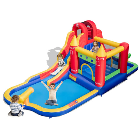 9-in-1 Inflatable Bounce Castle with Waterslide for 3+ (without Blower)