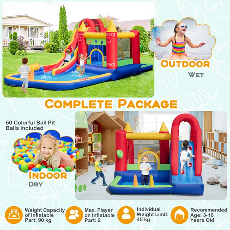 9-in-1 Inflatable Bounce Castle with Waterslide for 3+ (without Blower)