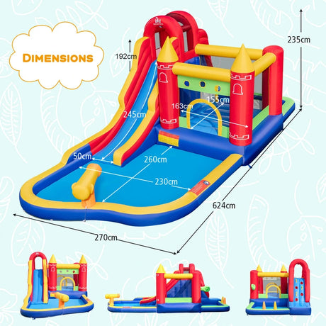 9-in-1 Inflatable Bounce Castle with Waterslide for 3+ (without Blower)