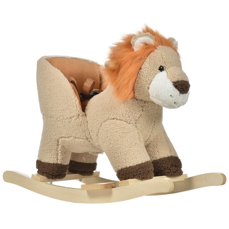 HOMCOM Kids Children Rocking Horse Plush Ride On Lion Seat w/ Sound Wood Base Seat Safety Belt Toddler Baby Toy for 18-36 Months Brown